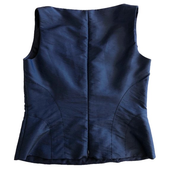 David's Bridal Navy Blue Shiny V Neck Pleated Corset Tank Top / Sleeveless Shirt - Picture 5 of 7